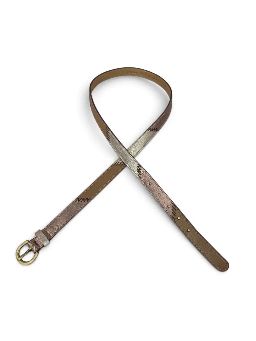 Chico's Metallic Patchwork Leather Belt Gold Taupe
